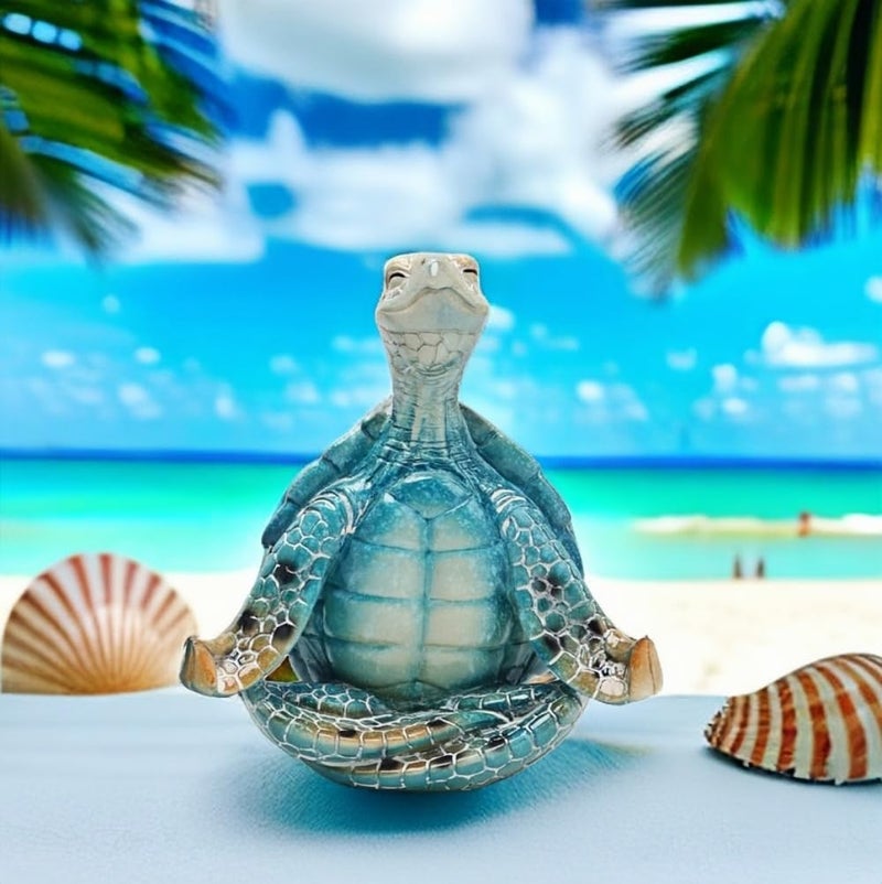 VVGIFTS ديكور اليوجا للتأمل على شكل سلحفاة بحرية، تمثال حديقة على شكل سلحفاة بحرية تتأمل ديكورات الشاطئ الساحلية، تمثال راتنج يوجا زن لديكورات المكاتب المنزلية (ضع راحة اليد منفصلة) - Image 2